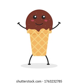 Cute Flat Cartoon Chocolate Ice Cream Illustration. Vector illustration of cute Chocolate Ice Cream with a smiling expression. Cute Ice Cream mascot design