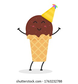 Cute Flat Cartoon Chocolate Ice Cream Illustration. Vector illustration of cute Chocolate Ice Cream with a smiling expression. Cute Ice Cream mascot design
