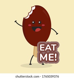 Cute Flat Cartoon Chocolate Ice Cream Illustration. Vector illustration of cute ice cream with a smiling expression. Cute chocolate ice cream mascot design