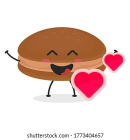 Cute flat cartoon chocolate macarons illustration. Vector illustration of cute macarons with a smiling expression. Cute choco macaron mascot design