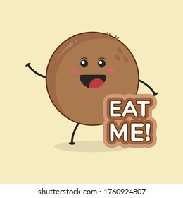 Cute Flat Cartoon Coconut Illustration. Vector illustration of cute Coconut with a smiling expression. Cute Coconut mascot design