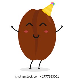 Cute flache Cartoon Kaffeebohnen Illustration. Vektorgrafik der Kaffeebohne mit einem lächelnden Ausdruck.
