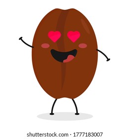 Cute flat cartoon coffee bean illustration. Vector illustration of coffee bean with a smiling expression.