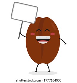 Cute de café de dibujos animados planos con una ilustración de un cartel. Ilustración vectorial de un lindo rayo de café con una expresión sonriente.