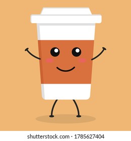 Cute flat cartoon coffee illustration. Vector illustration of cute coffee with a smiling expression.