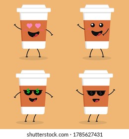 Cute flat cartoon coffee illustration. Vector illustration of cute coffee with a smiling expression.