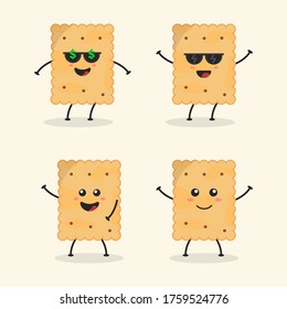 Cute Flat Cartoon Crackers Illustration. Vector illustration of cute cracker with a smiling expression. Cute crackers mascot design