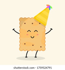 Cute Flat Cartoon Crackers Illustration. Vector illustration of cute cracker with a smiling expression. Cute crackers mascot design