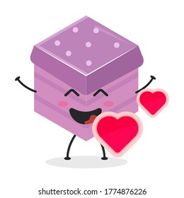 Cute flat cartoon cube cake illustration. Vector illustration of a cute cube cake with a smiling expression. Cute cake mascot design
