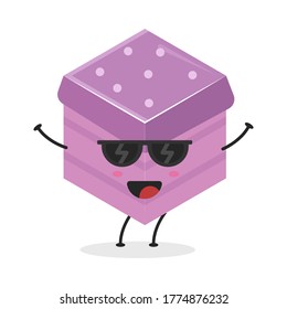 Cute flat cartoon cube cake illustration. Vector illustration of a cute cube cake with a smiling expression. Cute cake mascot design