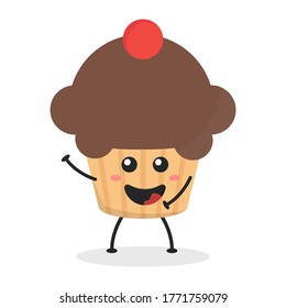 Dibujo de quequitos de caricatura plana. Ilustración vectorial de un quequito lindo con una expresión sonriente. Diseño de mascota de torta