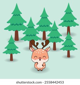 Cute flat cartoon deer mascot. Vector illustration design. Eps 10.