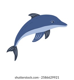 Cute flat cartoon dolphin isolated on whiite background