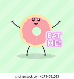 Cute Flat Cartoon Doughnut Illustration. Vector illustration of cute doughnut with smilling expression