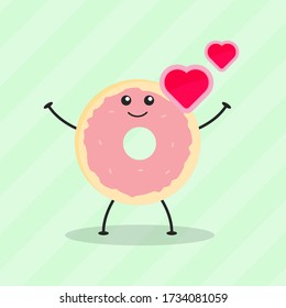 Cute Flat Cartoon Doughnut Illustration. Vector illustration of cute doughnut with smilling expression