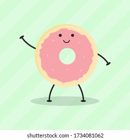 Cute Flat Cartoon Doughnut Illustration. Vector illustration of cute doughnut with smilling expression