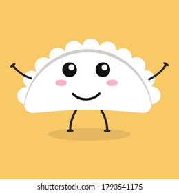 Cute flat cartoon Dumplings illustration. Vector illustration of cute chinese dumpling with a smiling expression.