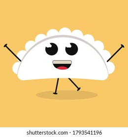 Cute flat cartoon Dumplings illustration. Vector illustration of cute chinese dumpling with a smiling expression.