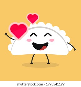 Cute flat cartoon Dumplings illustration. Vector illustration of cute chinese dumpling with a smiling expression.