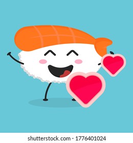 Cute flat cartoon ebi sushi illustration. Vector illustration of cute sushi with a smiling expression.