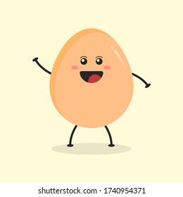 Cute Flat Cartoon Egg Illustration. Vector illustration of cute egg with smilling expression. Cute egg mascot design