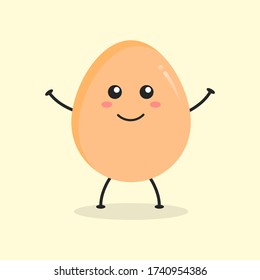Cute Flat Cartoon Egg Illustration. Vector illustration of cute egg with smilling expression. Cute egg mascot design