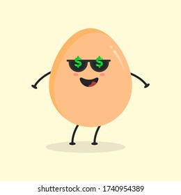Ilustración de Huevo de Dibujo Plano. Ilustración vectorial de un huevo lindo con signo de dólar y expresión de asfalto. Diseño de mascota de huevo mate