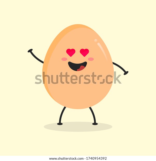 かわいい平らなカートーンエッグイラスト かわいい卵と小さな表情のベクターイラスト かわいい卵のマスコットデザイン のベクター画像素材 ロイヤリティフリー