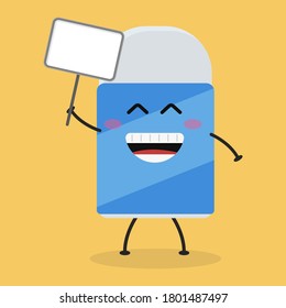 Borrador plano de dibujos animados con una ilustración de un cartel. Ilustración vectorial de un borrador lindo con una expresión sonriente.