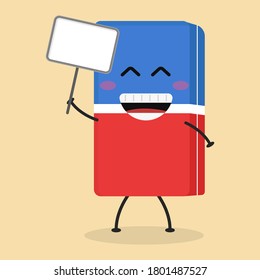 Cute flat cartoon eraser holding a sign illustration. Vector illustration of cute eraser with a smiling expression.