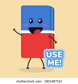 Ilustración de borradores de dibujos planos. Ilustración vectorial de un borrador lindo con una expresión sonriente.