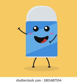 Cute flat cartoon eraser illustration. Vector illustration of cute eraser with a smiling expression.