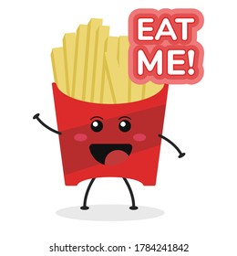 Cute flat cartoon french fries illustration. Vector illustration of cute fries with a smiling expression.