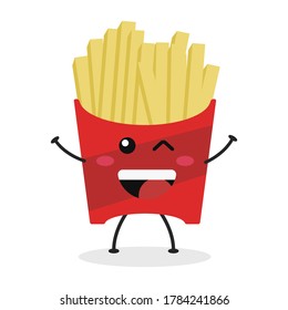 Cute flat cartoon french fries illustration. Vector illustration of cute fries with a smiling expression.