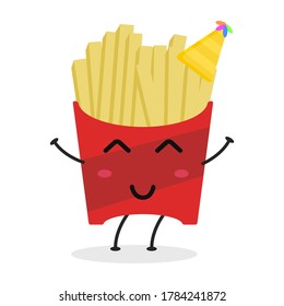 Cute flat cartoon french fries illustration. Vector illustration of cute fries with a smiling expression.