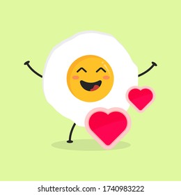 Cute Flat Cartoon Fried Egg Illustration. Vector illustration of cute fried egg with smilling expression. Cute egg mascot design