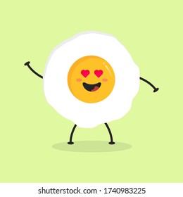Cute Flat Cartoon Fried Egg Illustration. Vector illustration of cute fried egg with smilling expression. Cute egg mascot design