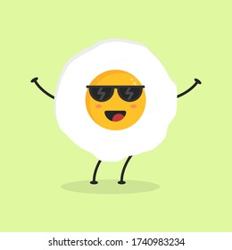 Cute Flat Cartoon Fried Egg Illustration. Vector illustration of cute fried egg with smilling expression. Cute egg mascot design