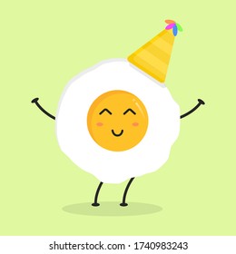 Cute Flat Cartoon Fried Egg Illustration. Vector illustration of cute fried egg with smilling expression. Cute egg mascot design