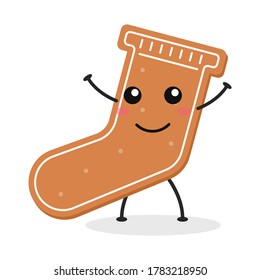 Cute flat cartoon gingerbread illustration. Vector illustration of cute gingerbread with a smiling expression.