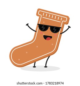 Cute flache Cartoon Lebkuchengrafik. Vektorgrafik von süßem Lebkuchen mit einem lächelnden Ausdruck.