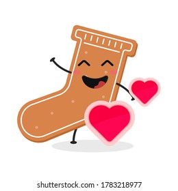 Cute flat cartoon gingerbread illustration. Vector illustration of cute gingerbread with a smiling expression.