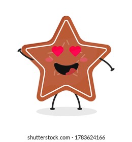 Cute flat cartoon gingerbread illustration. Vector illustration of cute gingerbread with a smiling expression.