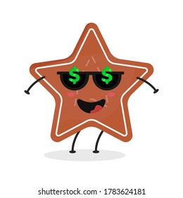 Cute flat cartoon gingerbread illustration. Vector illustration of cute gingerbread with a smiling expression.