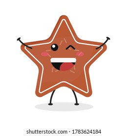 Cute flat cartoon gingerbread illustration. Vector illustration of cute gingerbread with a smiling expression.