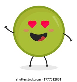 Cute flat cartoon green peas illustration. Vector illustration of cute peas with a smiling expression.	