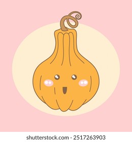 A cute, flat, cartoon Halloween pumpkin in kawaii style.