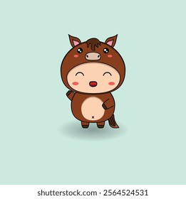 Cute flat cartoon horse. Vector illustration design. Eps 10.