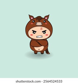 Cute flat cartoon horse. Vector illustration design. Eps 10.