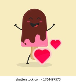 Cute Flat Cartoon Ice Cream Illustration. Vector illustration of cute ice cream with a smiling expression. Cute ice cream mascot design